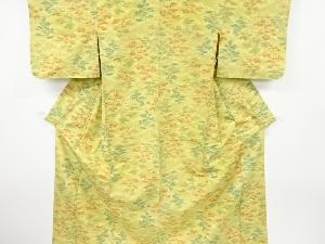 アンティーク　樹木模様織り出し十日町紬単衣着物